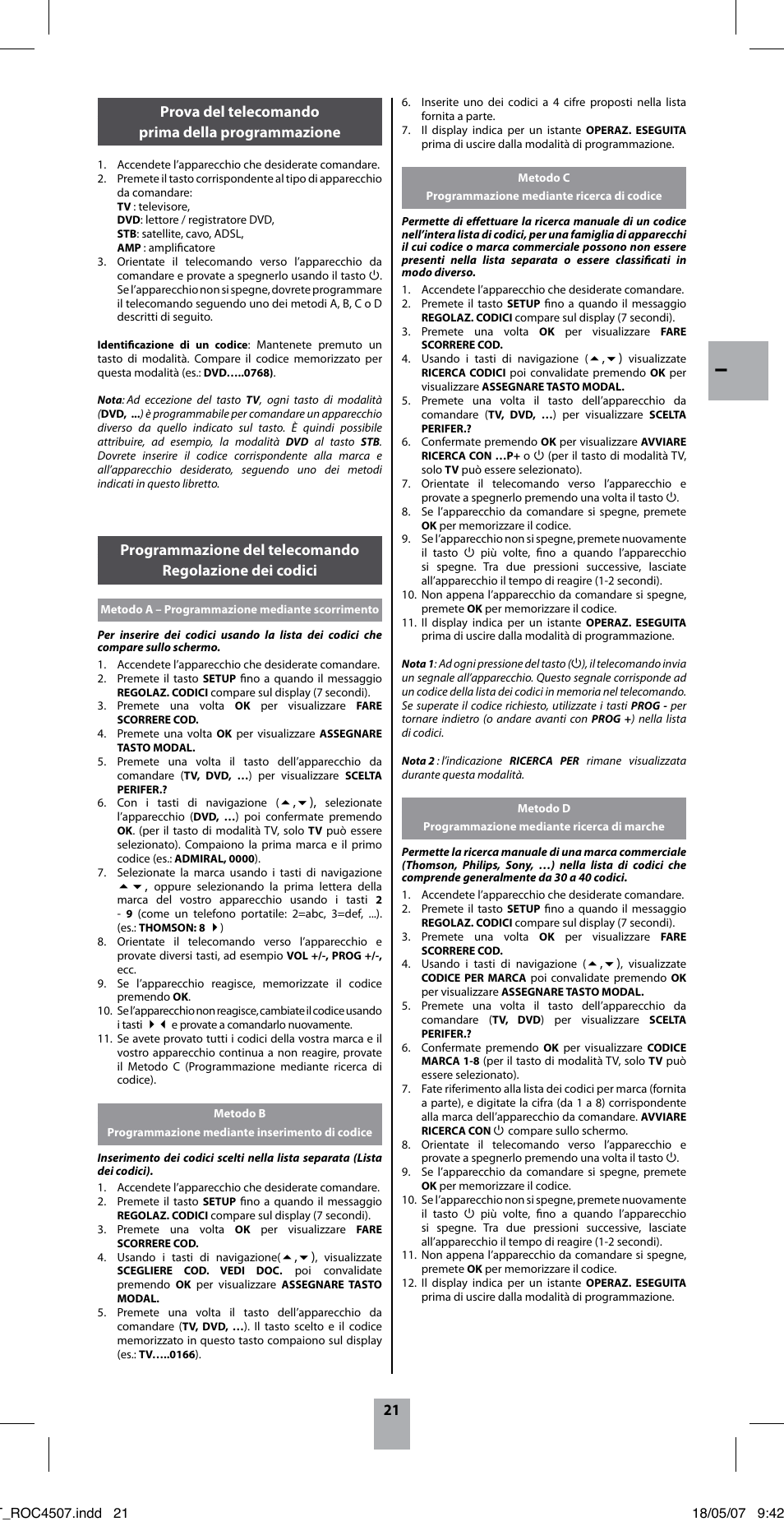 Prova del telecomando prima della programmazione | Thomson ROC4507 User Manual | Page 24 / 48