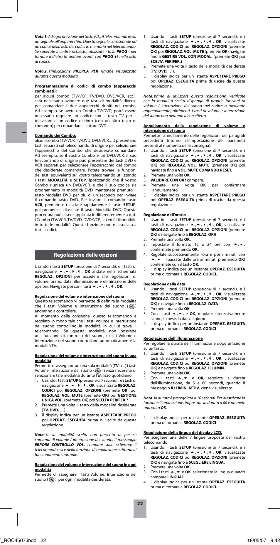 22 regolazione delle opzioni | Thomson ROC4507 User Manual | Page 25 / 48