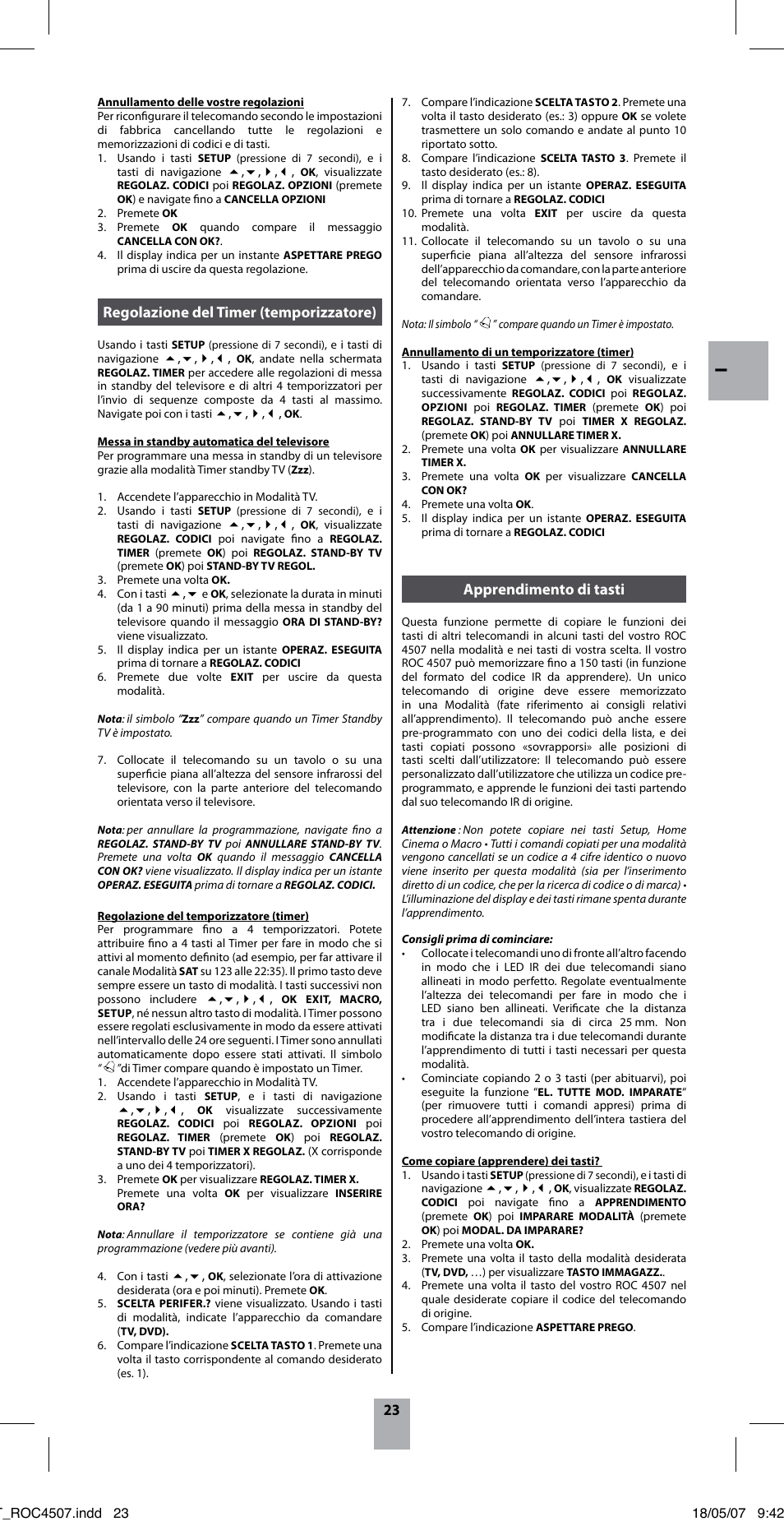 Apprendimento di tasti, Regolazione del timer (temporizzatore) | Thomson ROC4507 User Manual | Page 26 / 48