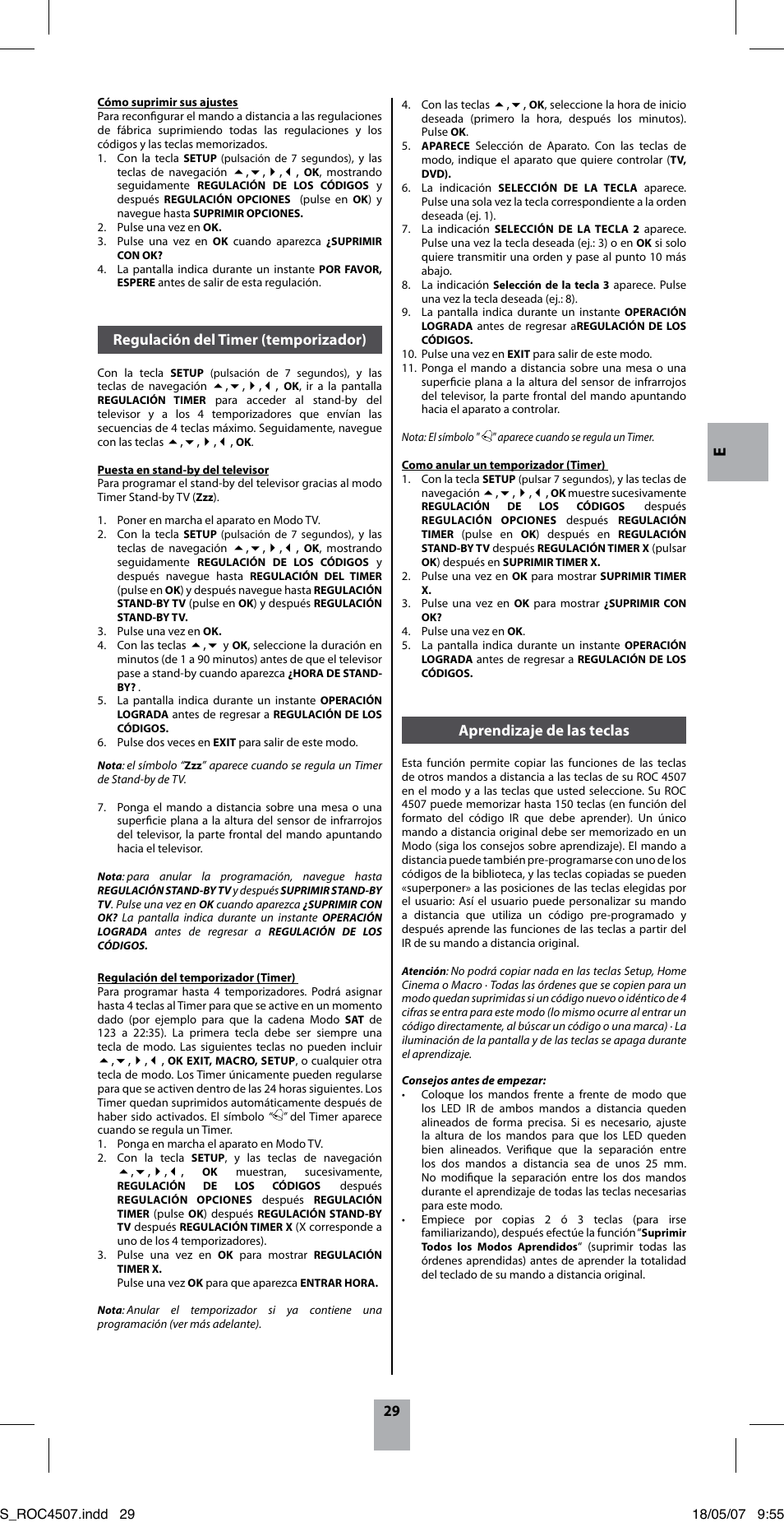 Aprendizaje de las teclas, Regulación del timer (temporizador) | Thomson ROC4507 User Manual | Page 32 / 48