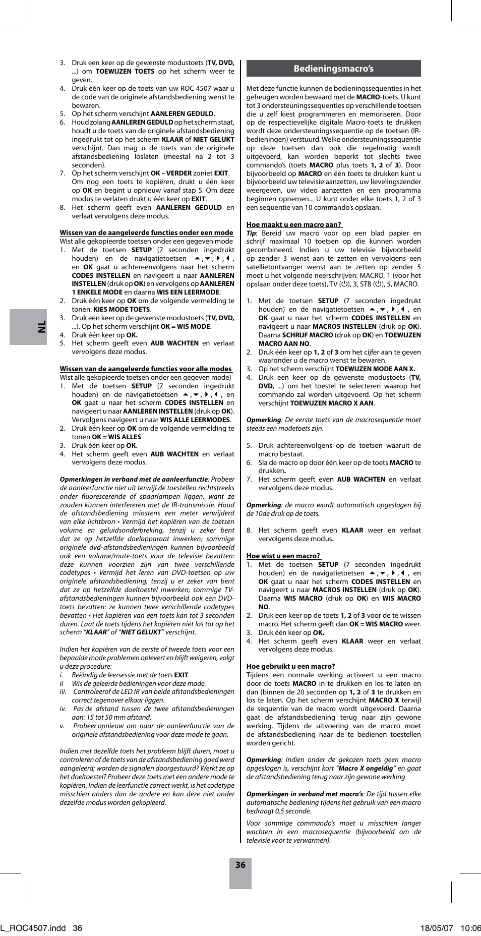 Bedieningsmacro’s | Thomson ROC4507 User Manual | Page 39 / 48