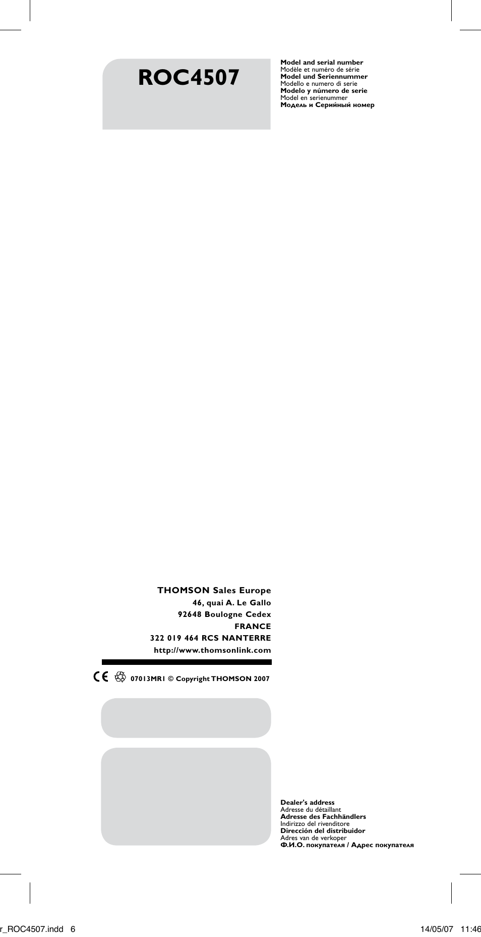 Roc4507 | Thomson ROC4507 User Manual | Page 48 / 48