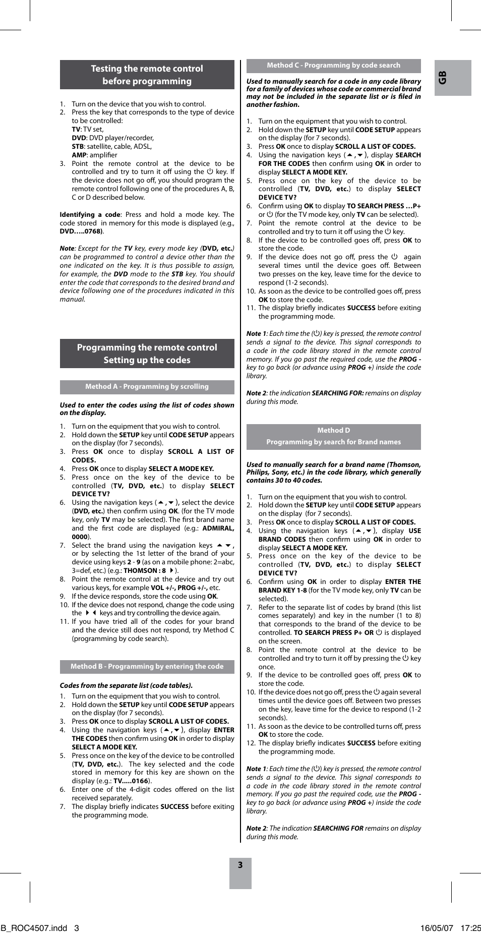 Testing the remote control before programming | Thomson ROC4507 User Manual | Page 6 / 48