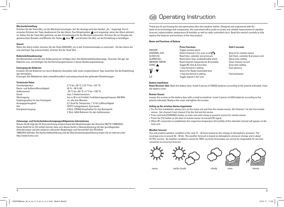 Goperating instruction | Hama EWS-400 User Manual | Page 3 / 15