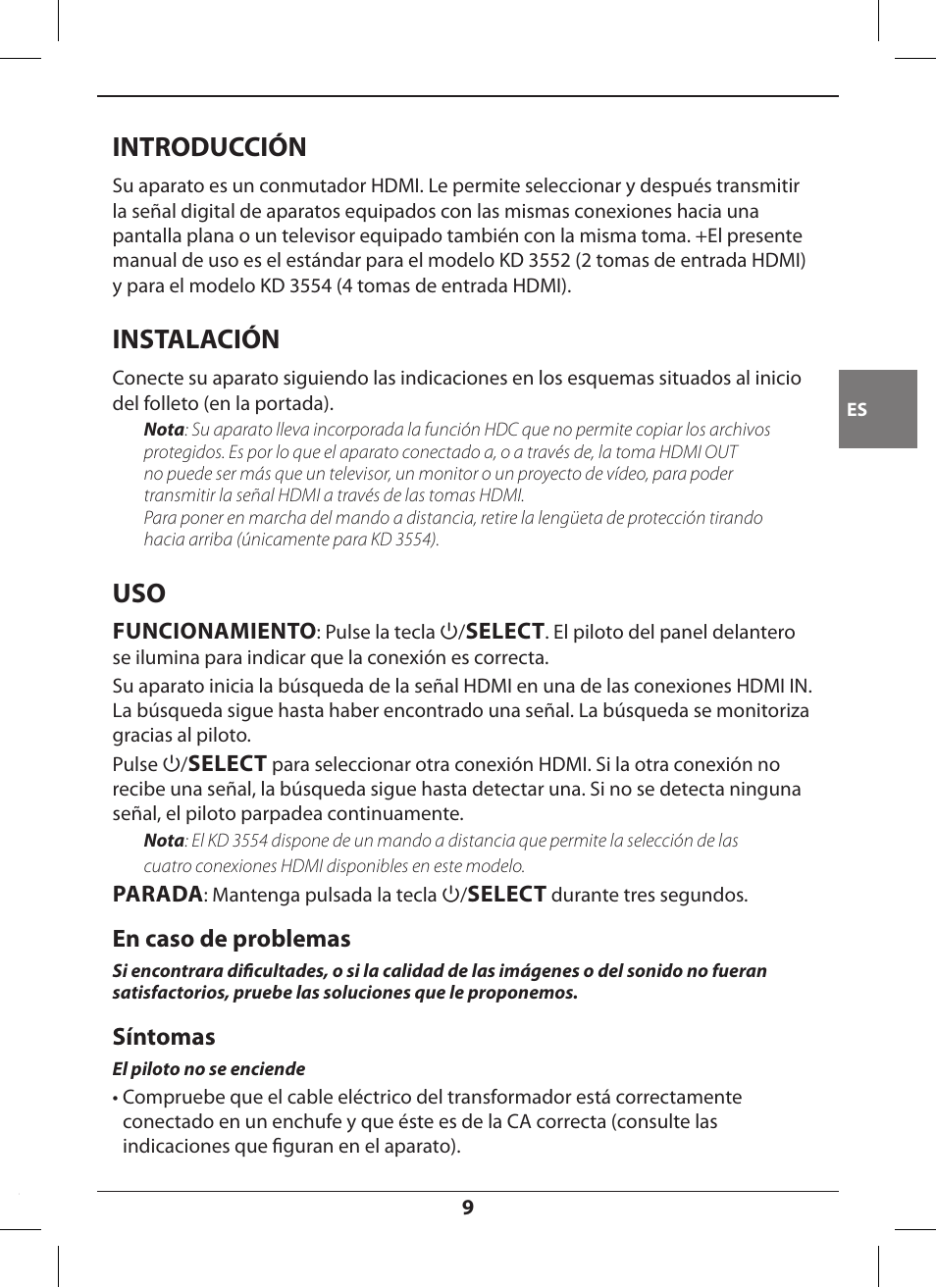 Introducción, Instalación, En caso de problemas | Síntomas | Hama KD3552 User Manual | Page 9 / 30