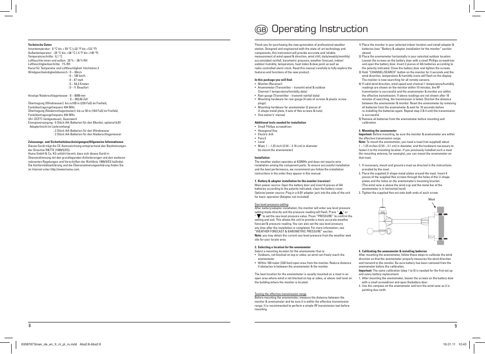 Goperating instruction | Hama EWS-1500 User Manual | Page 5 / 19