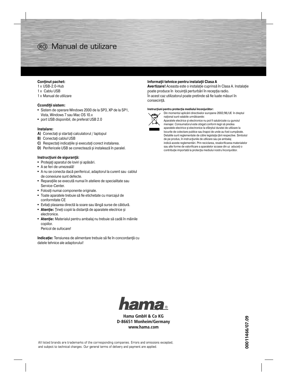 Hama USB 2.0 Hub User Manual | 14 pages