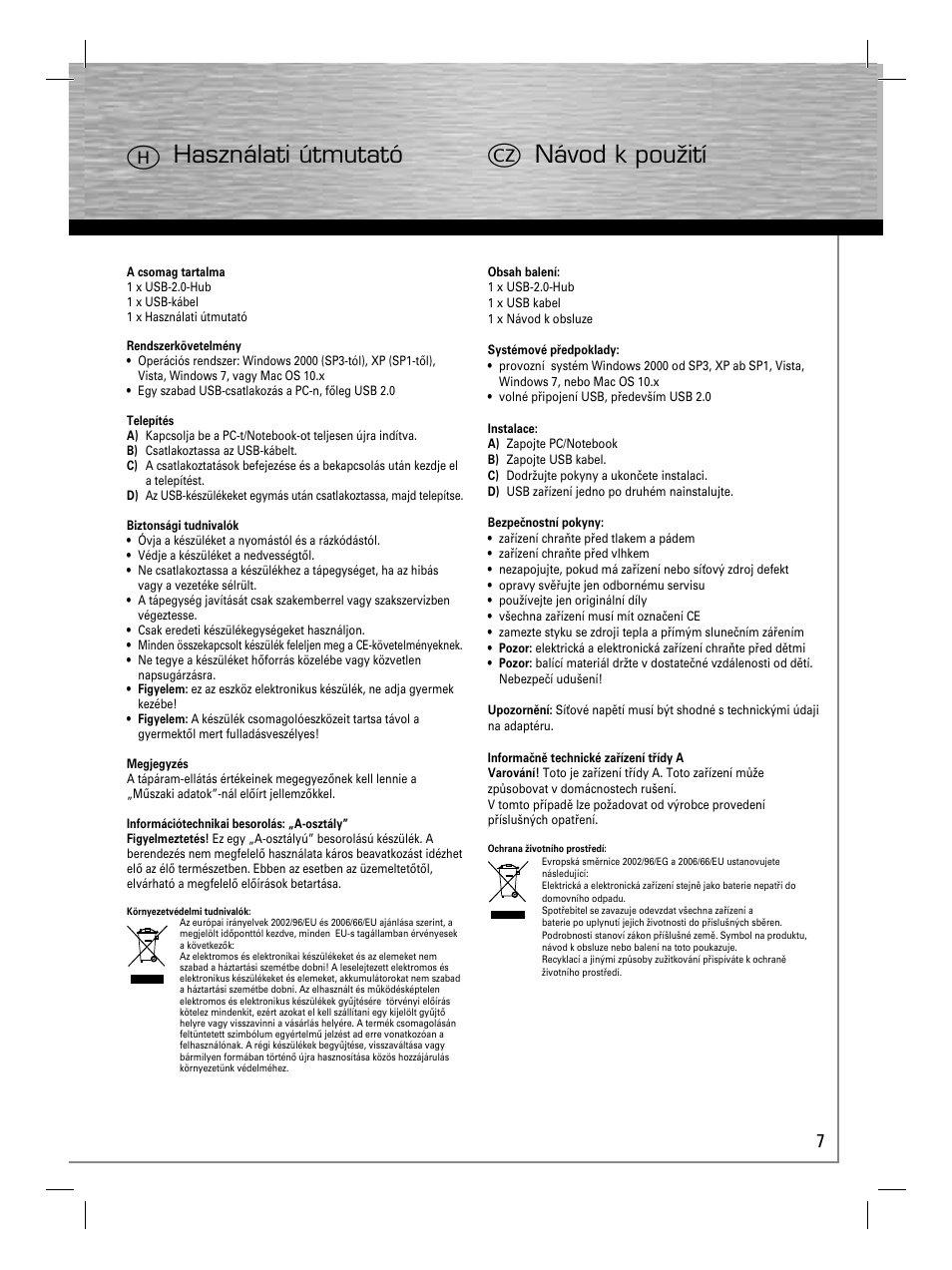 Hhasználati útmutató c návod k použití | Hama USB 2.0 Hub User Manual | Page 10 / 14