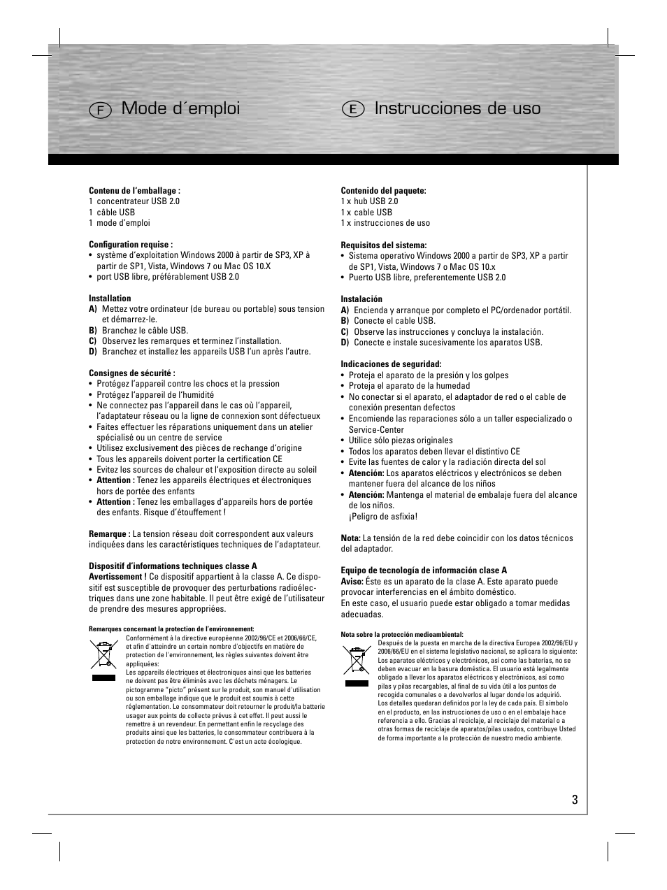 Fmode d´emploi e instrucciones de uso | Hama USB 2.0 Hub User Manual | Page 6 / 14