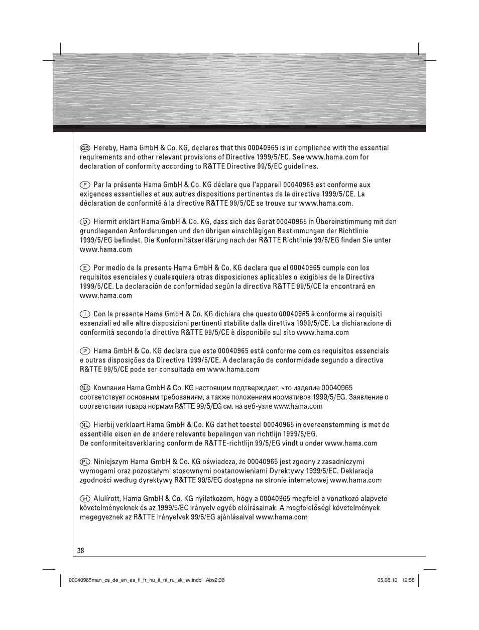 Hama FK-965 User Manual | Page 38 / 40