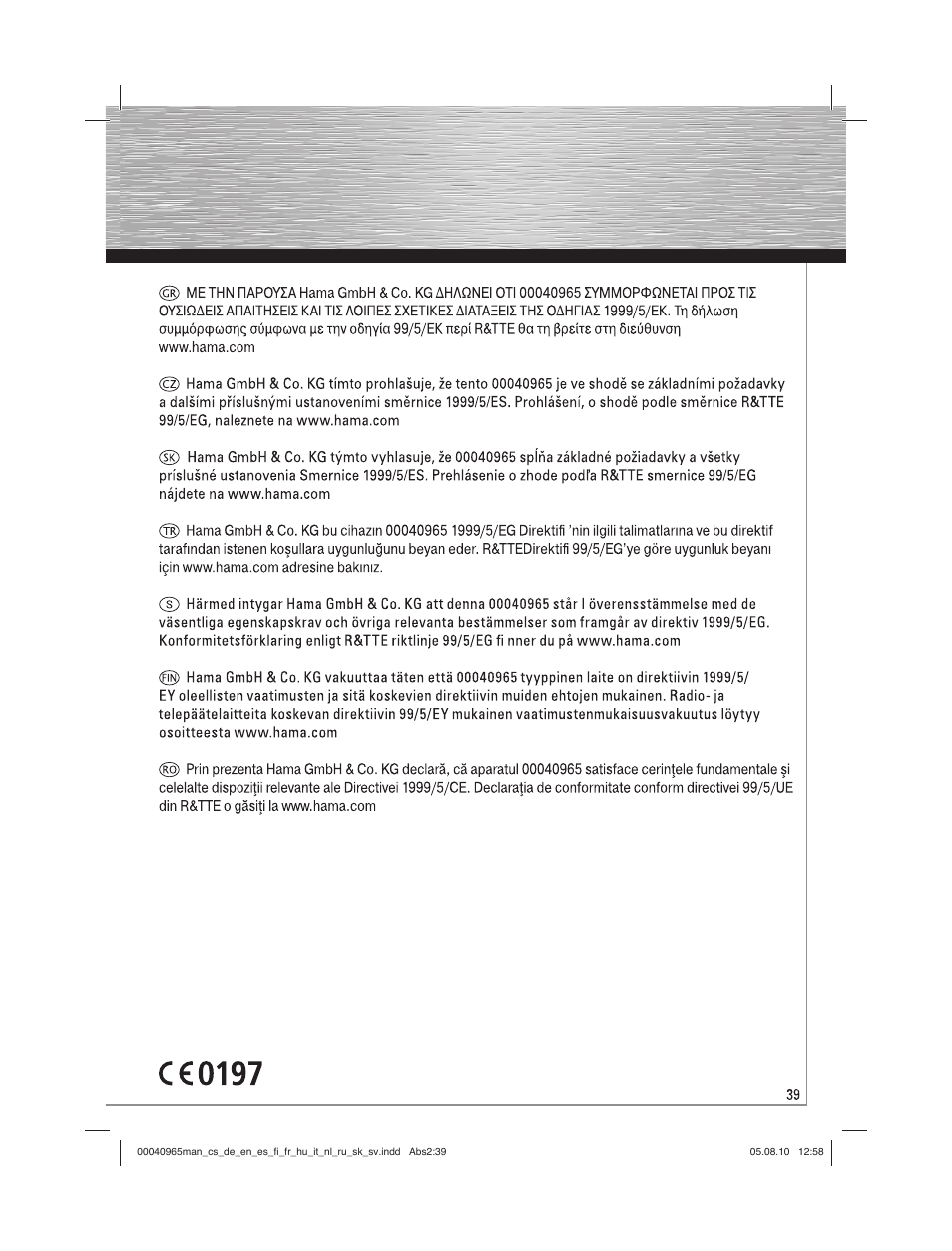 Hama FK-965 User Manual | Page 39 / 40