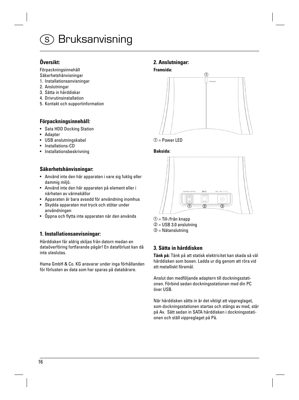 S bruksanvisning | Hama SATA HDD Docking Station User Manual | Page 17 / 38