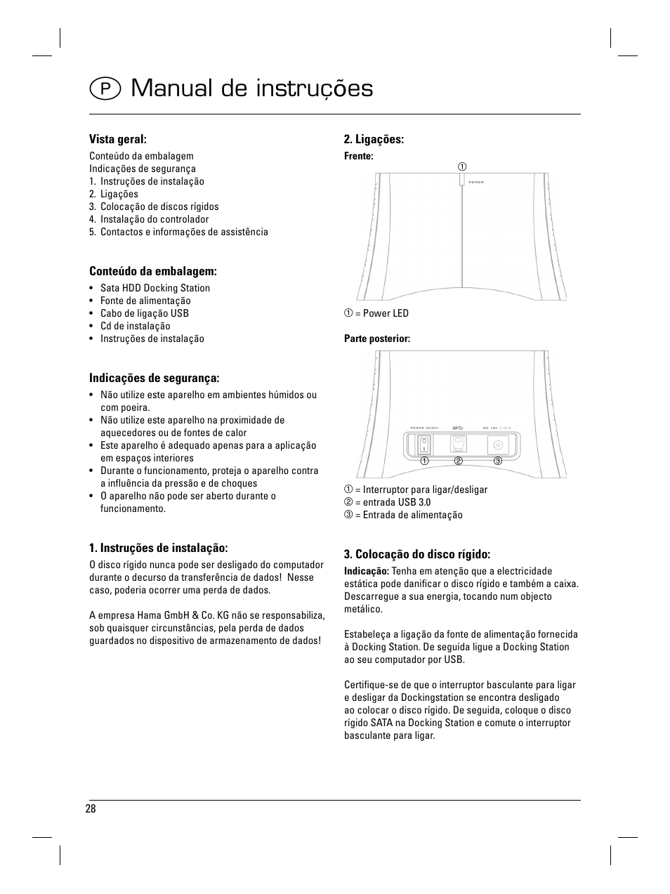 P manual de instruções | Hama SATA HDD Docking Station User Manual | Page 29 / 38