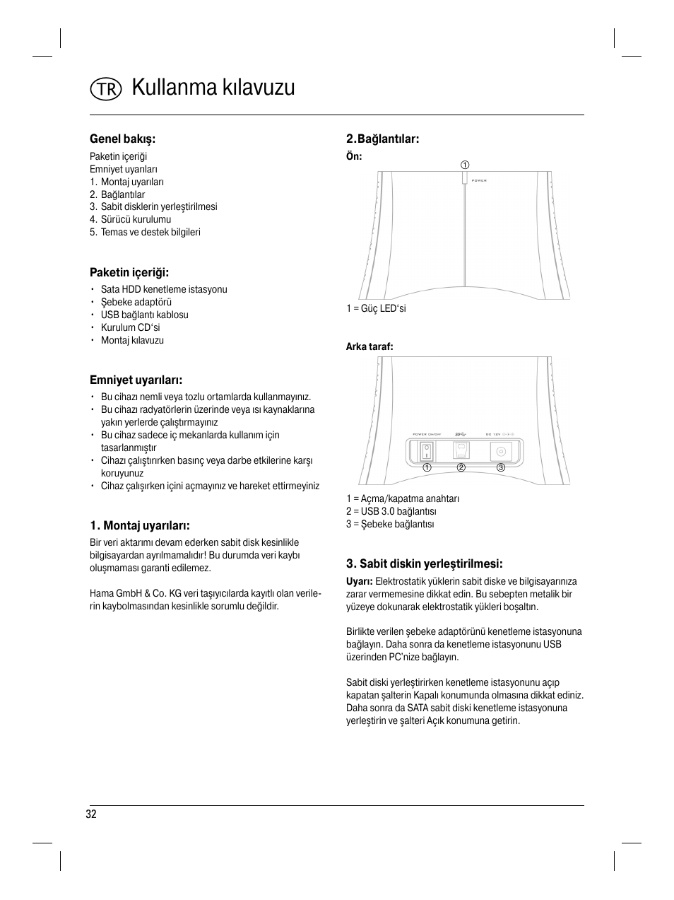 T kullanma kılavuzu | Hama SATA HDD Docking Station User Manual | Page 33 / 38