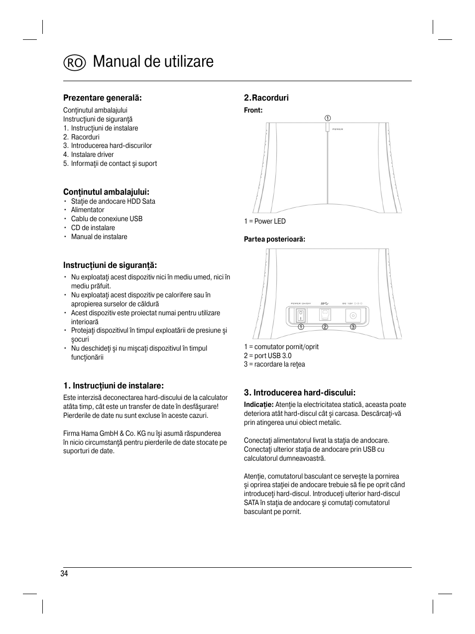 R manual de utilizare | Hama SATA HDD Docking Station User Manual | Page 35 / 38