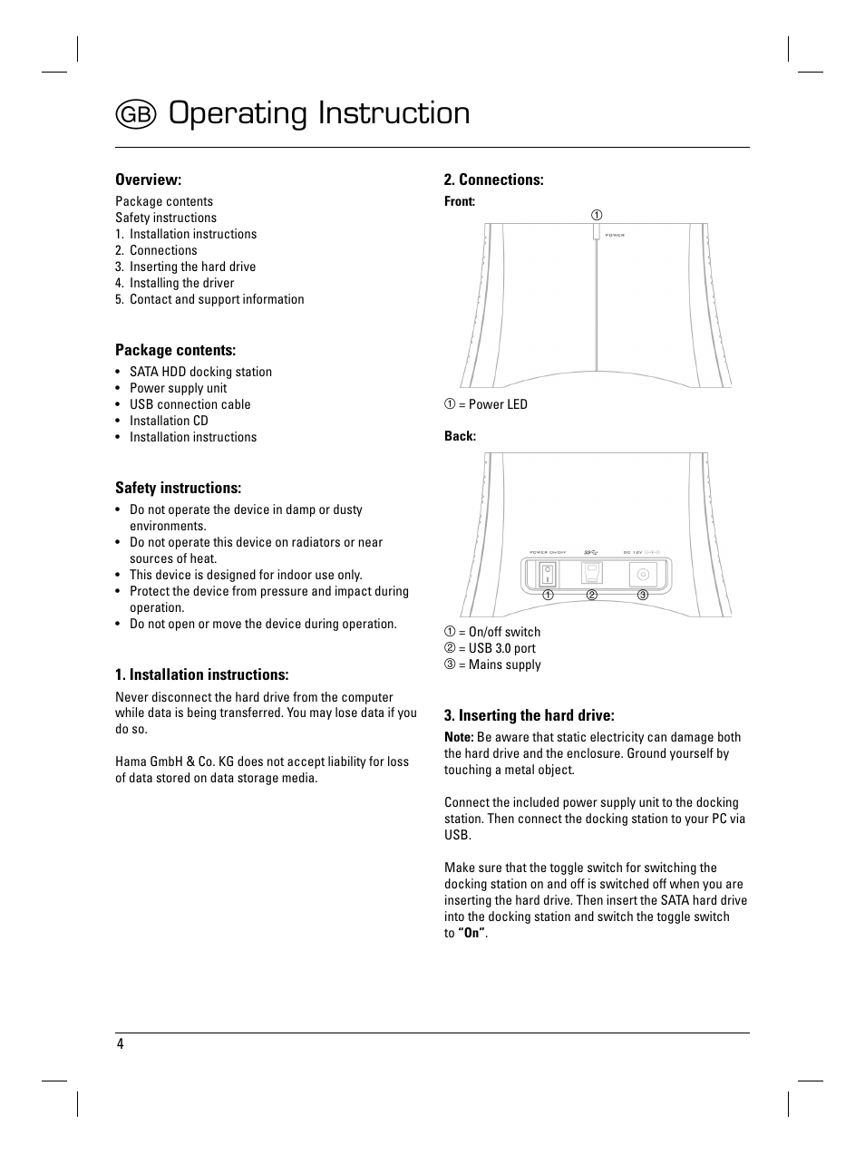 G operating instruction | Hama SATA HDD Docking Station User Manual | Page 5 / 38