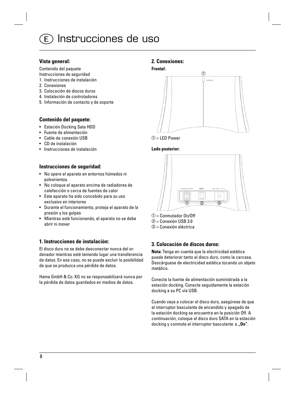 E instrucciones de uso | Hama SATA HDD Docking Station User Manual | Page 9 / 38
