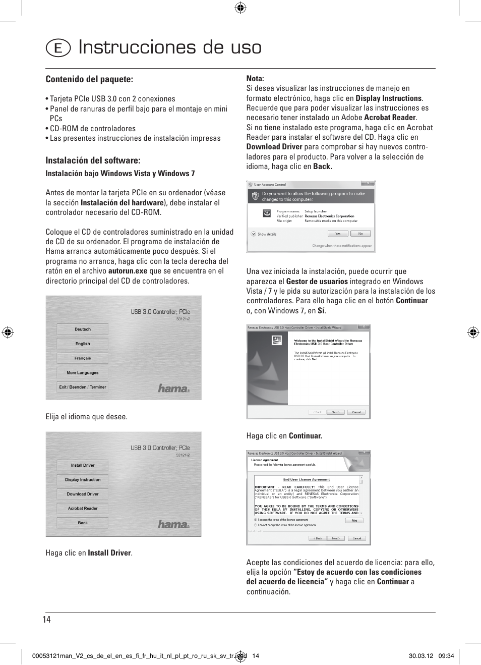 Einstrucciones de uso | Hama USB 3.0 Controller PCIe User Manual | Page 14 / 72
