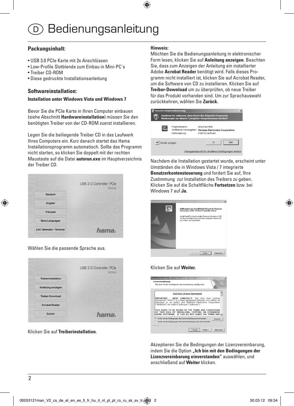 Dbedienungsanleitung | Hama USB 3.0 Controller PCIe User Manual | Page 2 / 72