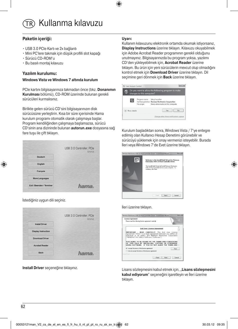 Tkullanma kılavuzu | Hama USB 3.0 Controller PCIe User Manual | Page 62 / 72