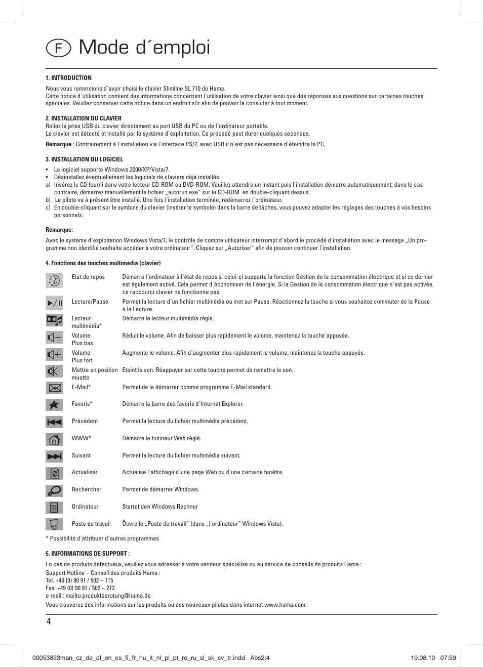 F mode d´emploi | Hama SL 710 User Manual | Page 5 / 21