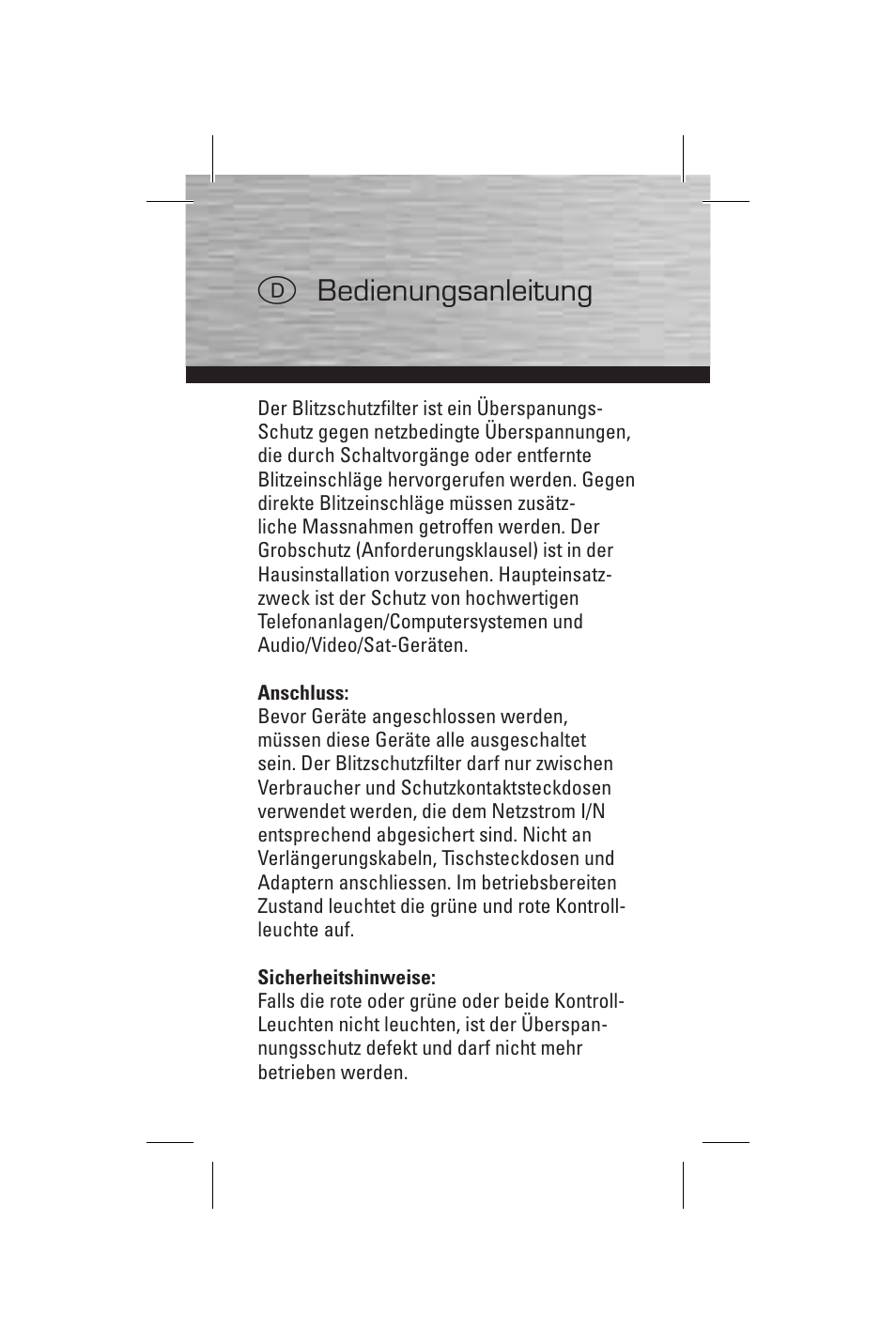 D bedienungsanleitung | Hama Surge Protection Adapter 230V User Manual | Page 4 / 35