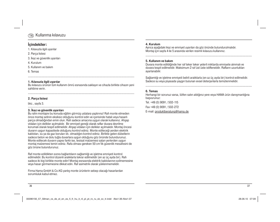 T kullanma kılavuzu | Hama Sevilla User Manual | Page 19 / 20