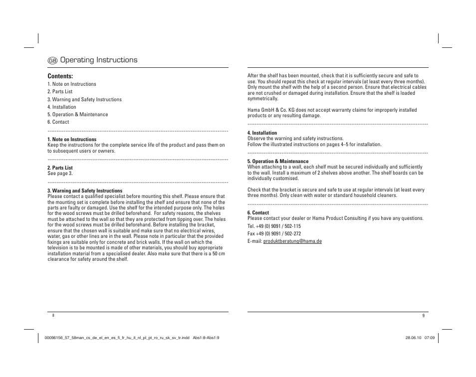 Goperating instructions | Hama Sevilla User Manual | Page 5 / 20