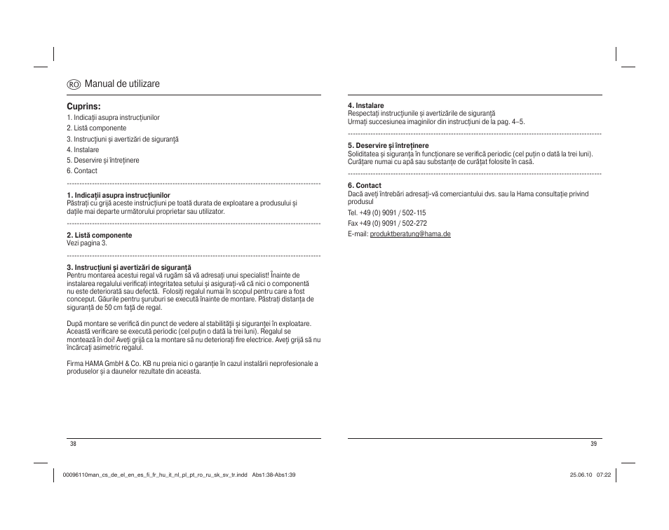 R manual de utilizare | Hama Storage Rack User Manual | Page 20 / 20