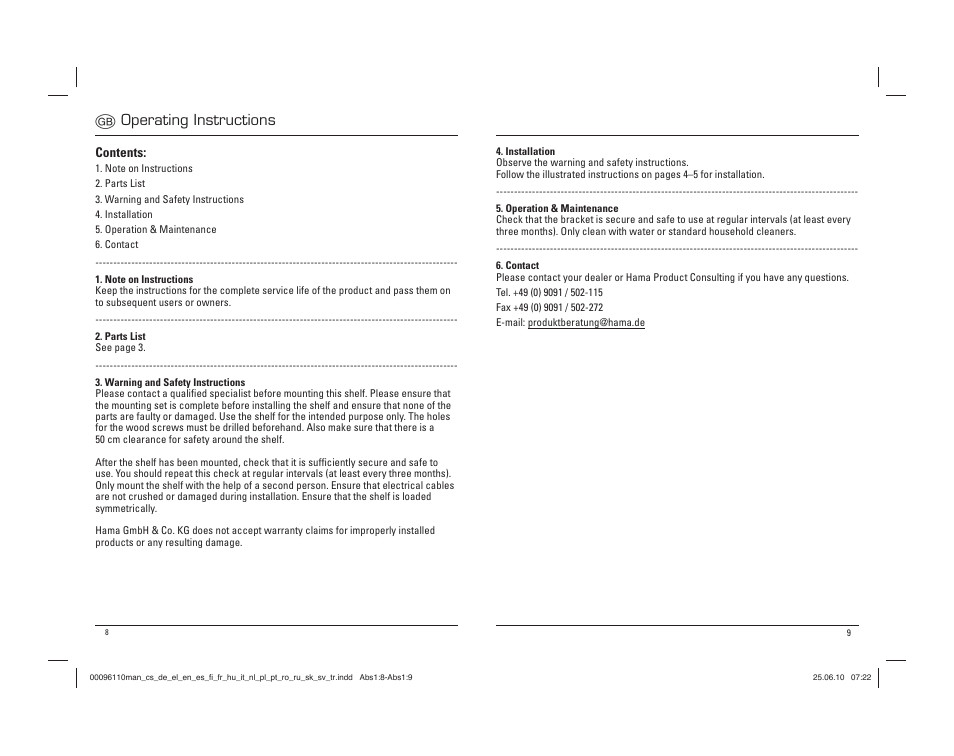 Goperating instructions | Hama Storage Rack User Manual | Page 5 / 20