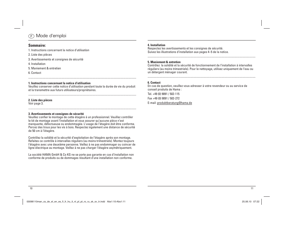 Fmode d‘emploi | Hama Storage Rack User Manual | Page 6 / 20
