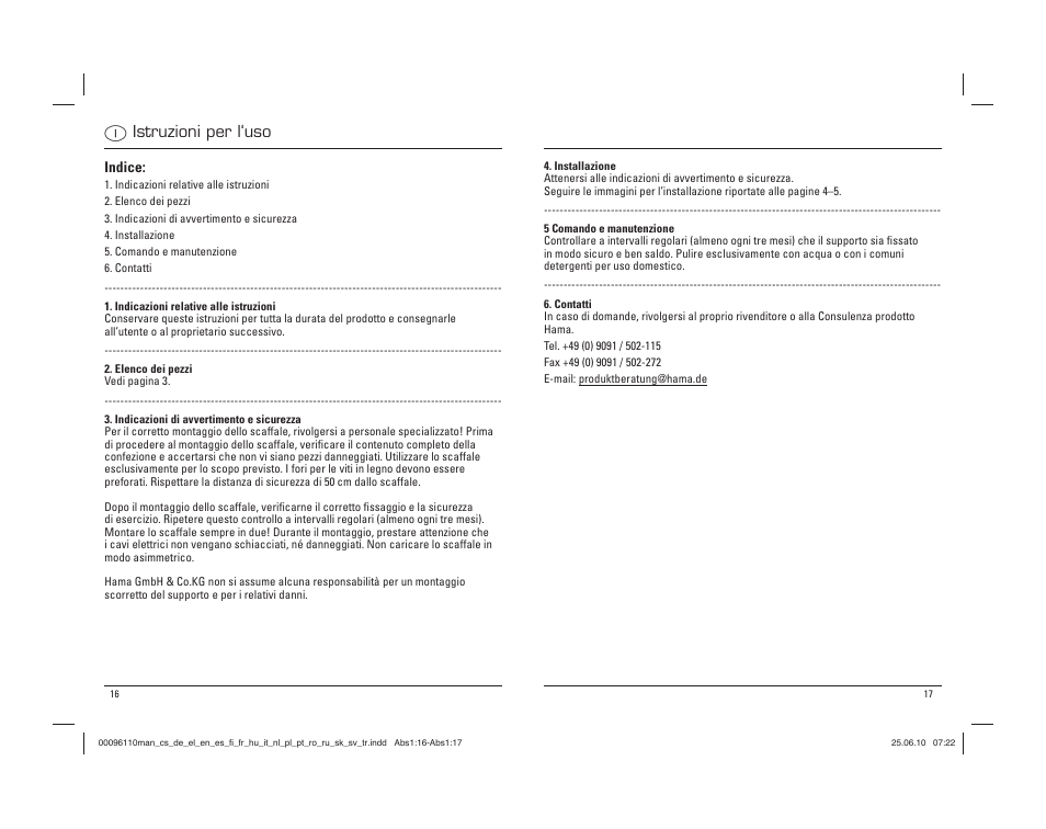Iistruzioni per l‘uso | Hama Storage Rack User Manual | Page 9 / 20