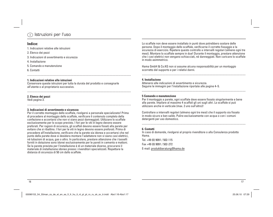 Iistruzioni per l‘uso | Hama Madrid User Manual | Page 9 / 20