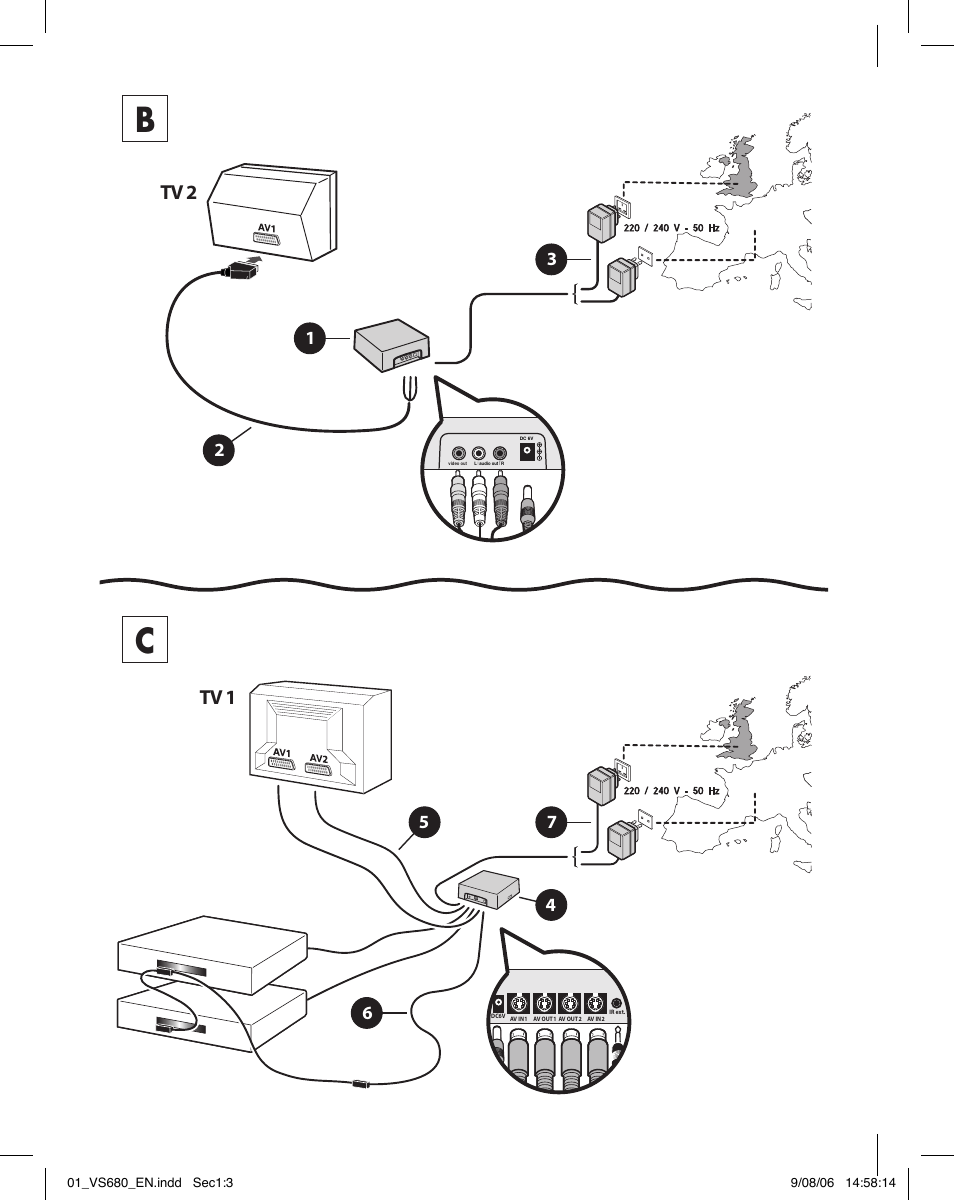 Tv 2 tv 1 | Hama VS680 User Manual | Page 3 / 48