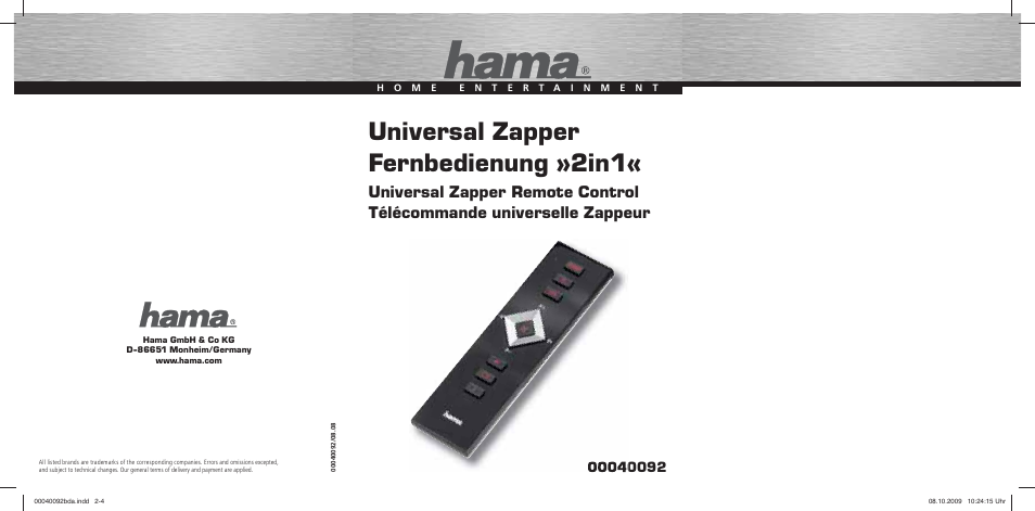 Hama Remote Control Universal 2in1 User Manual | 10 pages