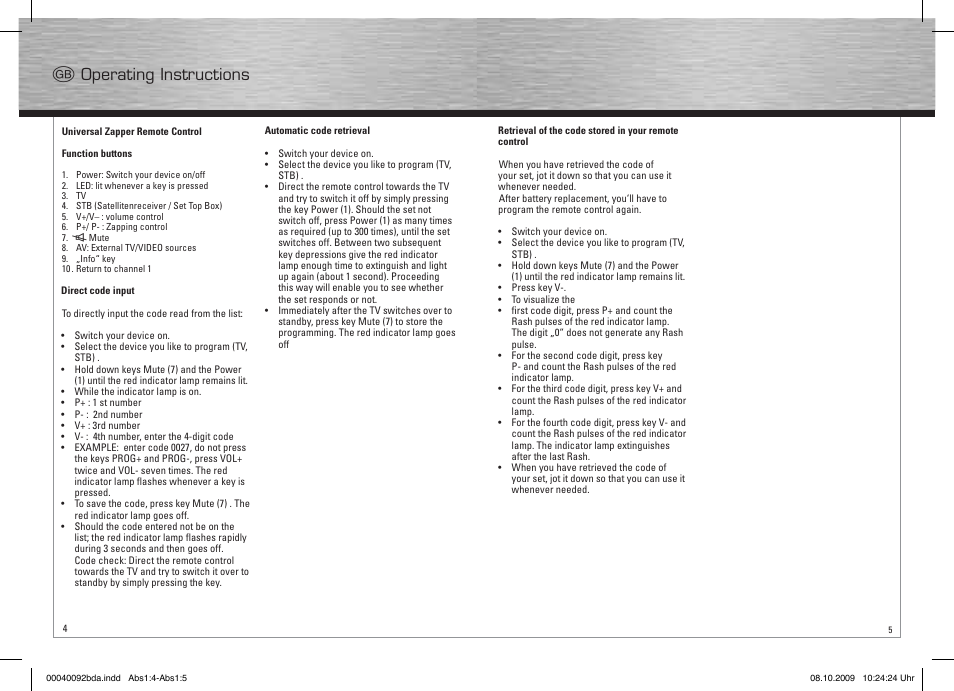 G operating instructions | Hama Remote Control Universal 2in1 User Manual | Page 3 / 10