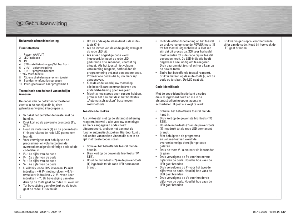 O gebruiksanwijzing | Hama Remote Control Universal 2in1 User Manual | Page 6 / 10