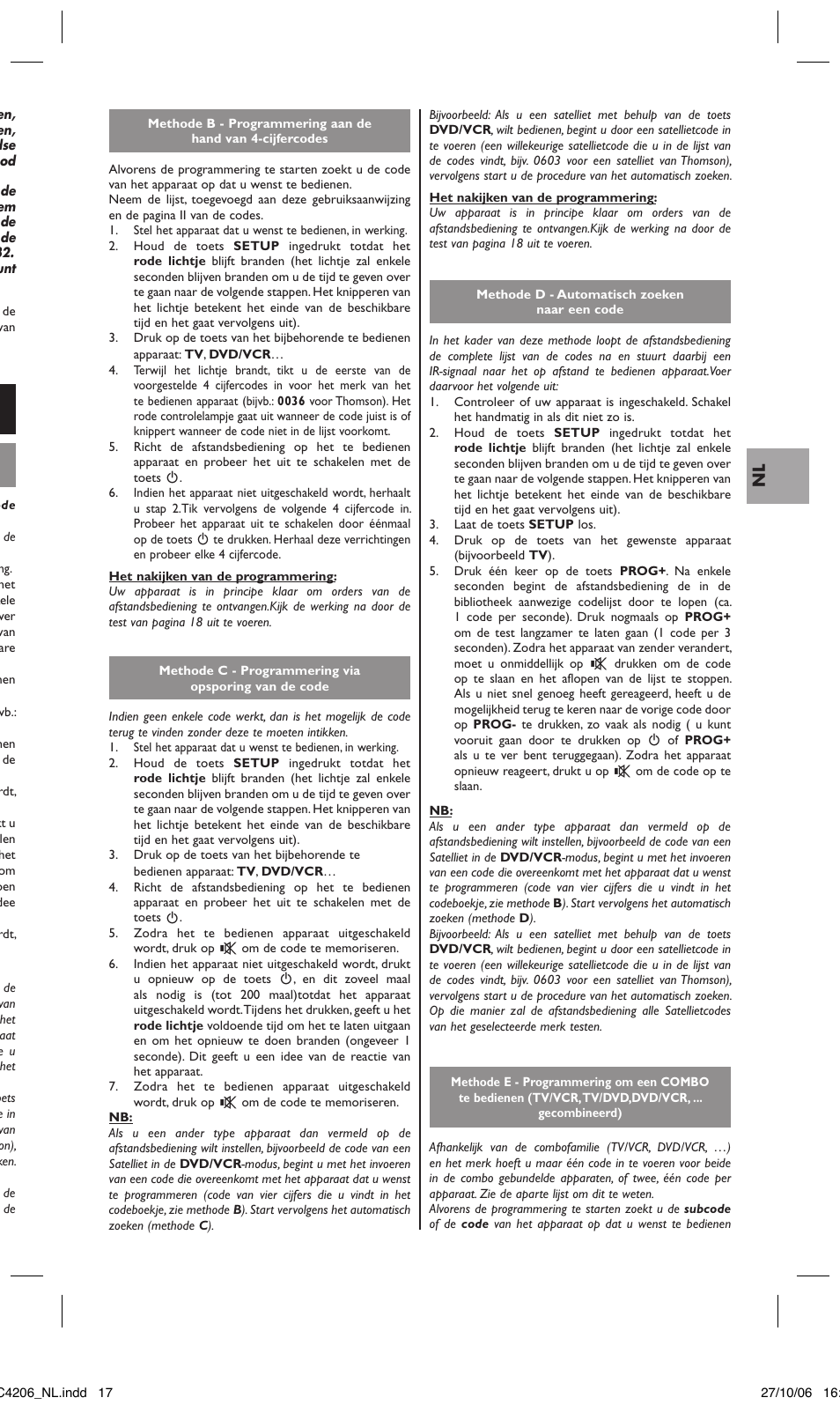 3 - programmering van de afstandsbediening | Hama ROC4206 User Manual | Page 21 / 54