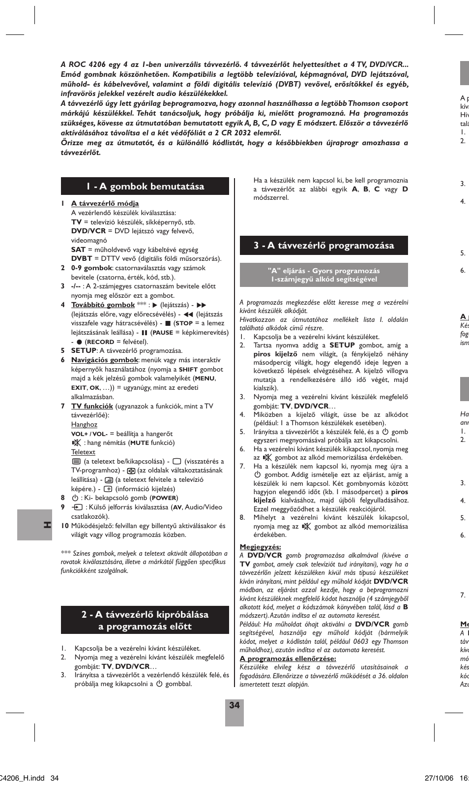 2 - a távvezérlő kipróbálása a programozás előtt | Hama ROC4206 User Manual | Page 38 / 54