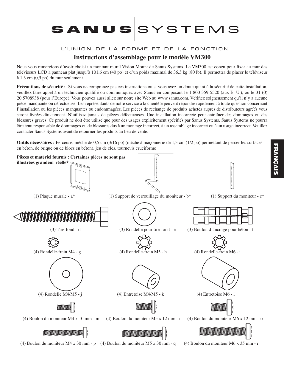 Instructions d’assemblage pour le modèle vm300 | Hama Sanus Vm300 User Manual | Page 15 / 34