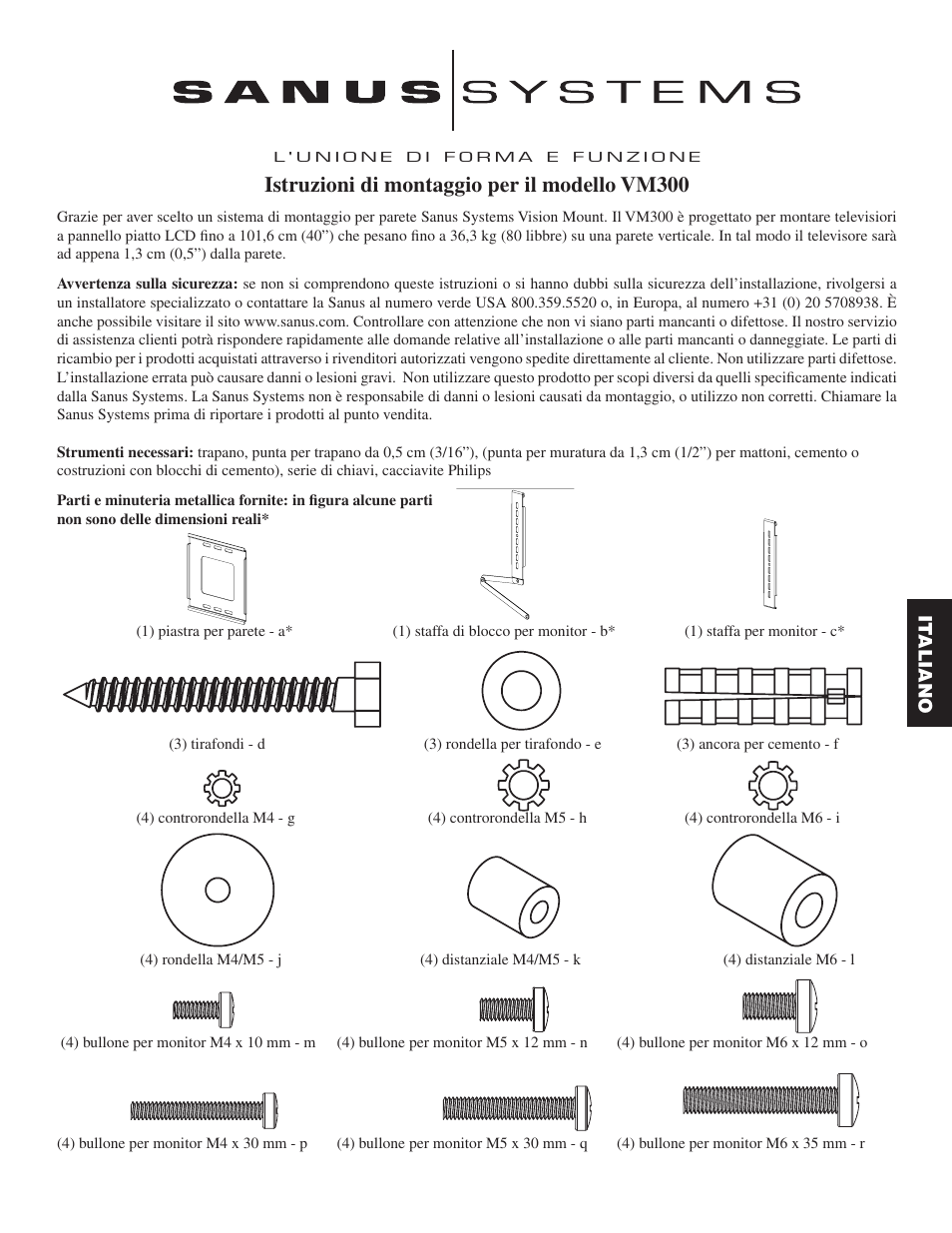 Istruzioni di montaggio per il modello vm300 | Hama Sanus Vm300 User Manual | Page 19 / 34