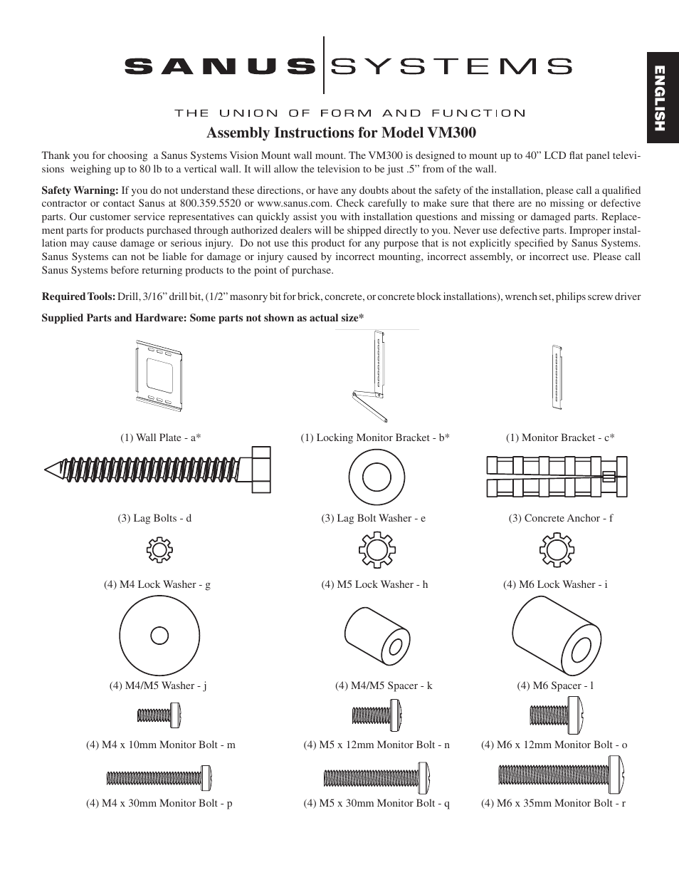 Assembly instructions for model vm300 | Hama Sanus Vm300 User Manual | Page 3 / 34