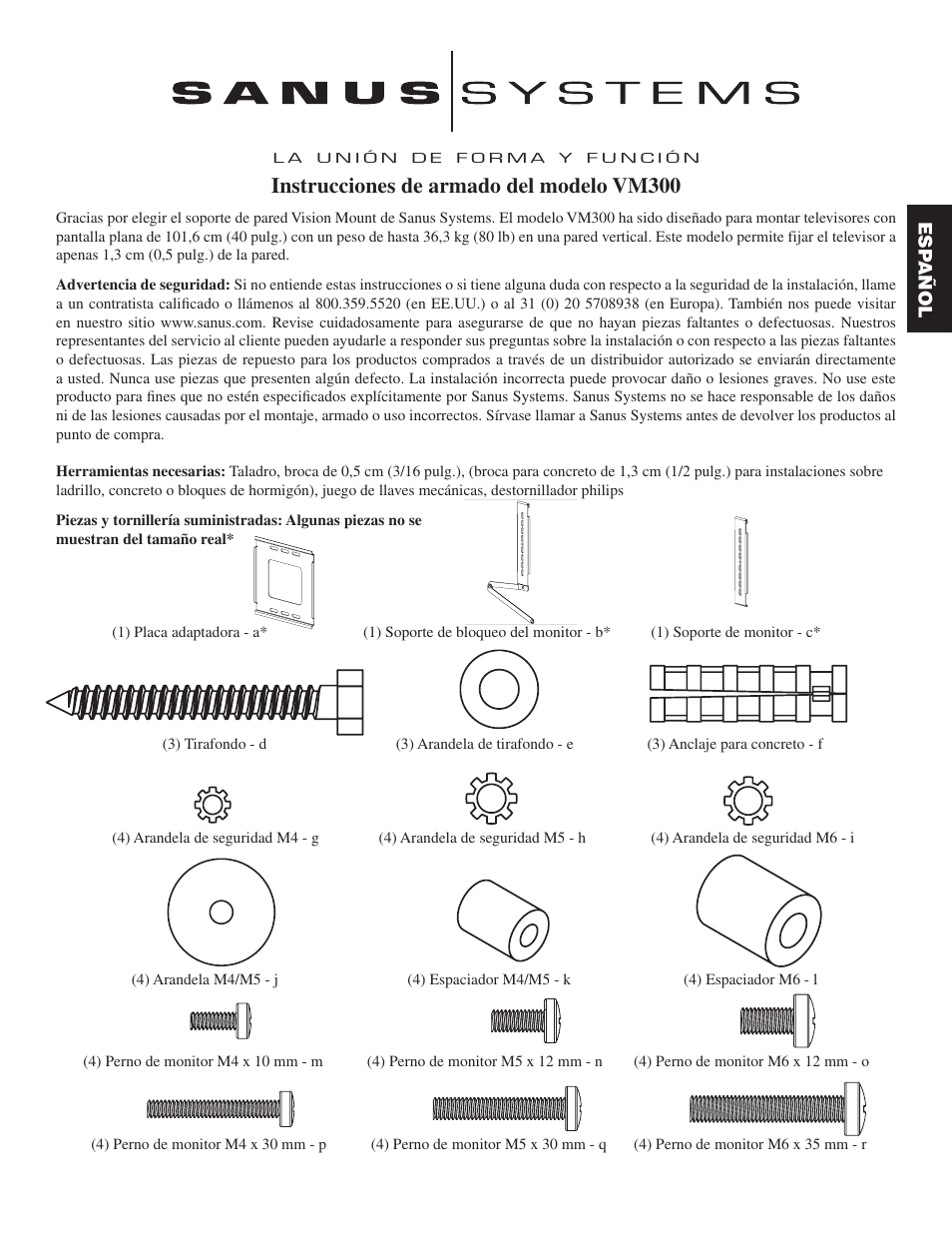 Instrucciones de armado del modelo vm300 | Hama Sanus Vm300 User Manual | Page 7 / 34