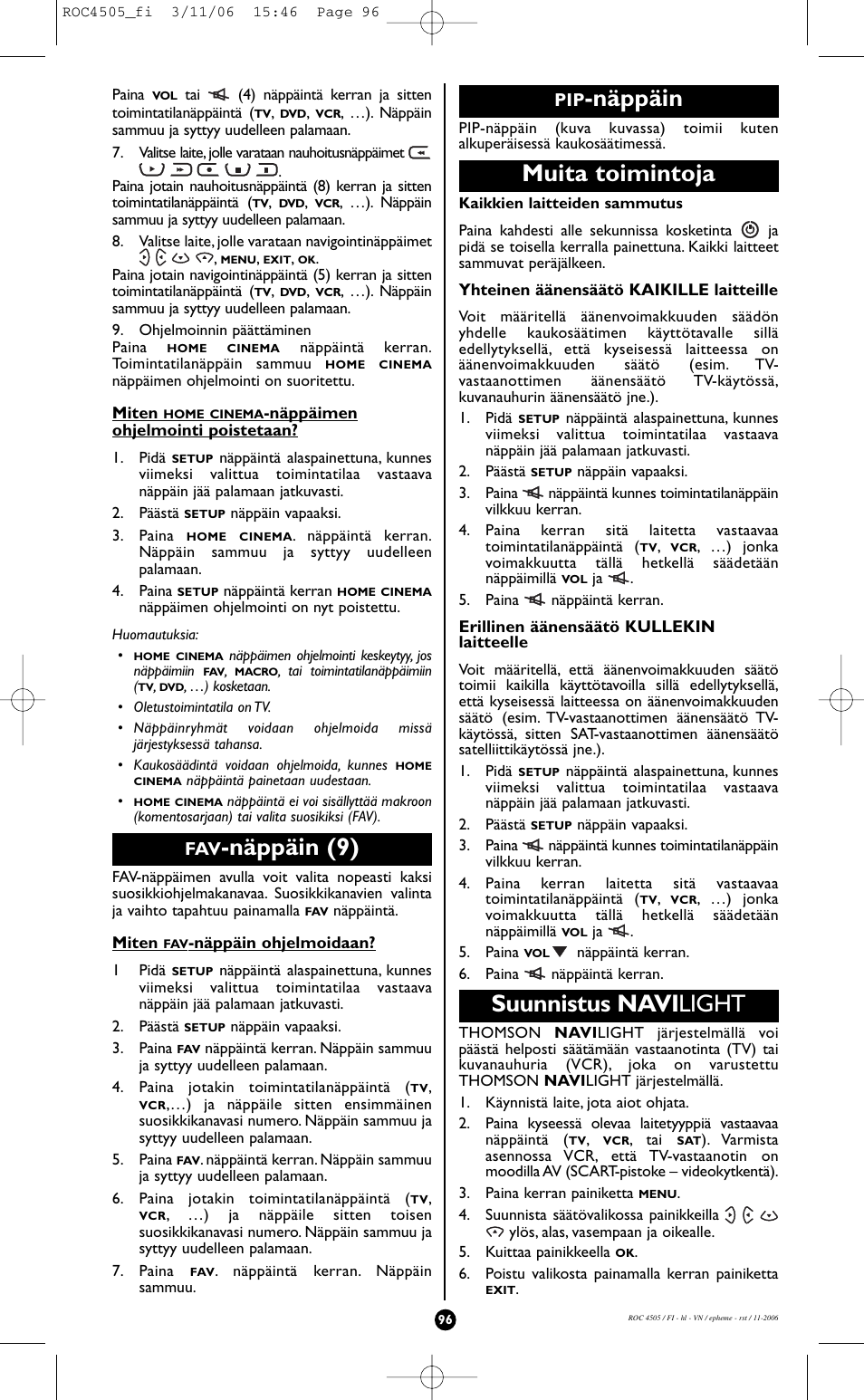 Näppäin (9), Näppäin, Muita toimintoja | Suunnistus navi light | Hama ROC4505 User Manual | Page 100 / 102