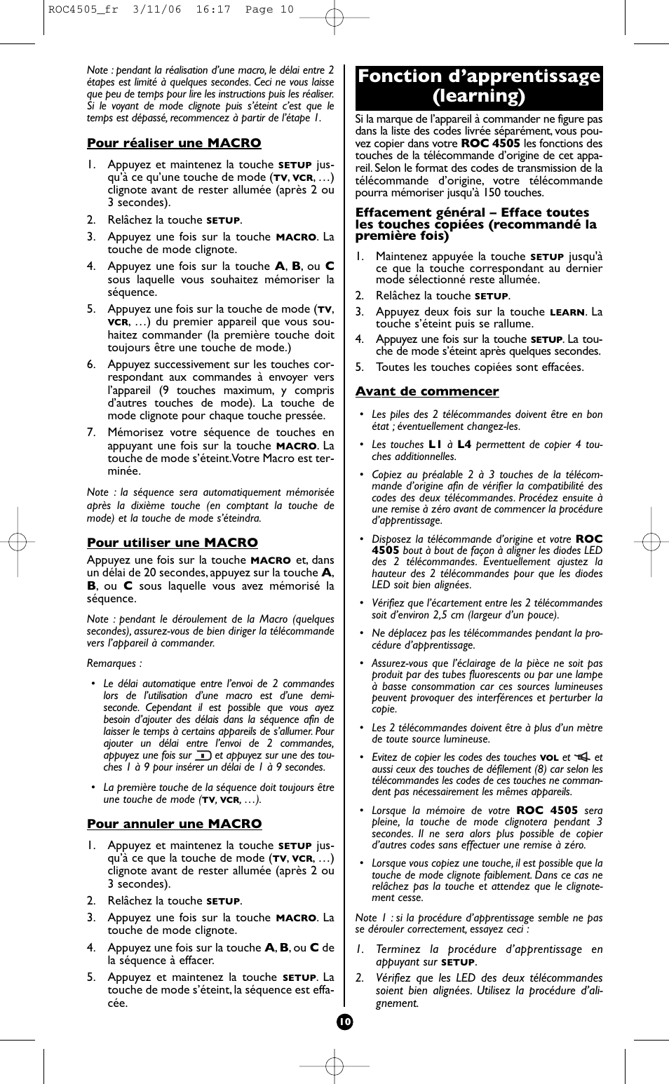 Fonction d’apprentissage (learning) | Hama ROC4505 User Manual | Page 14 / 102