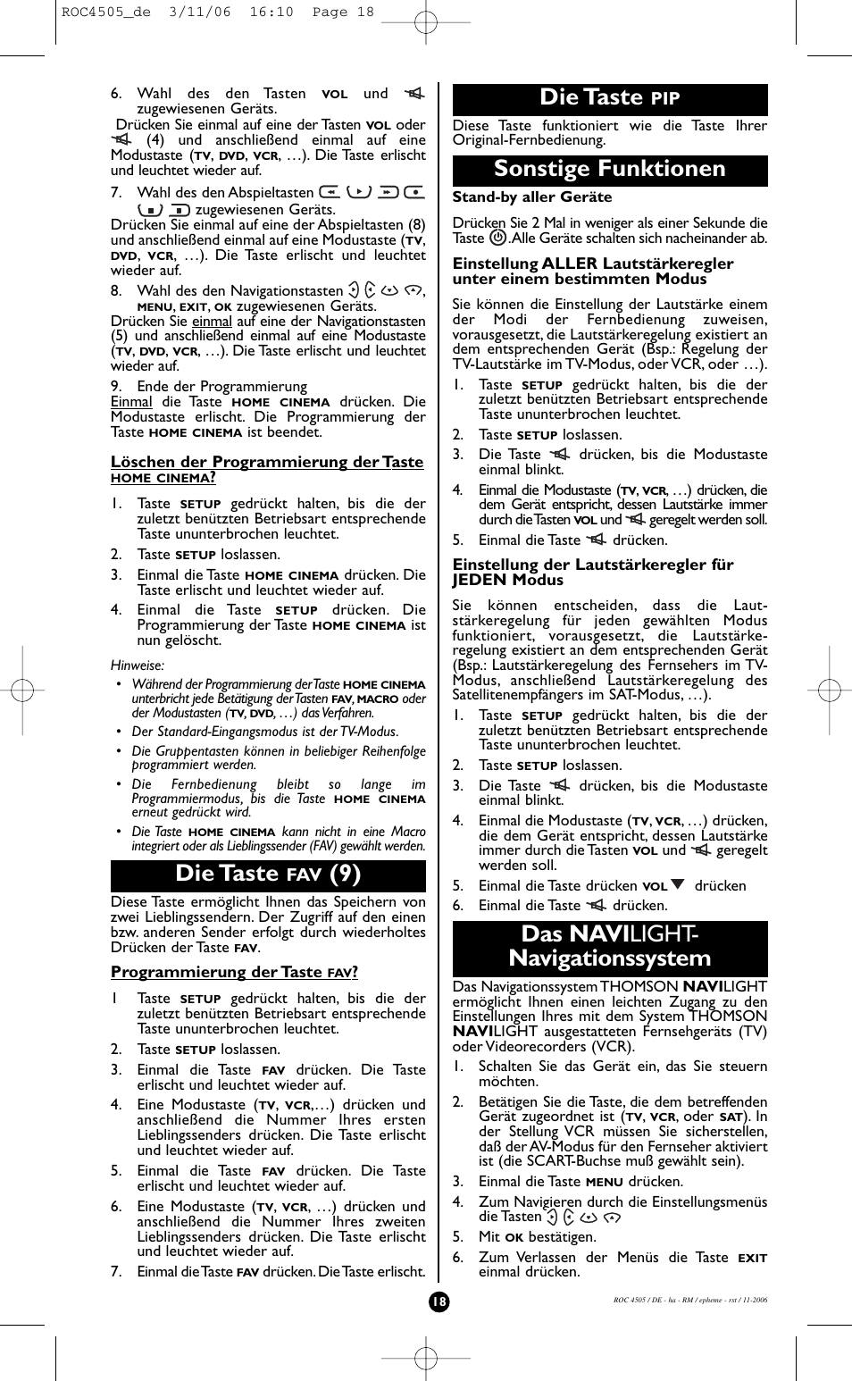 Die taste, Sonstige funktionen, Das navi light- navigationssystem | Hama ROC4505 User Manual | Page 22 / 102