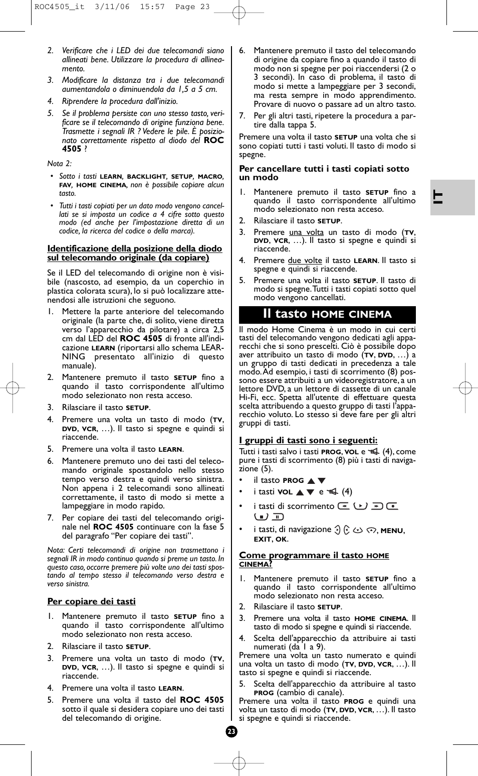 Il tasto, Home cinema | Hama ROC4505 User Manual | Page 27 / 102