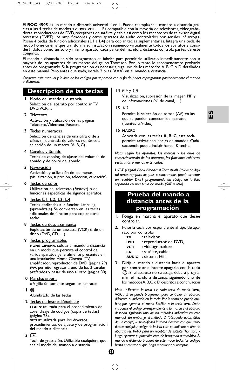 Descripción de las teclas | Hama ROC4505 User Manual | Page 29 / 102