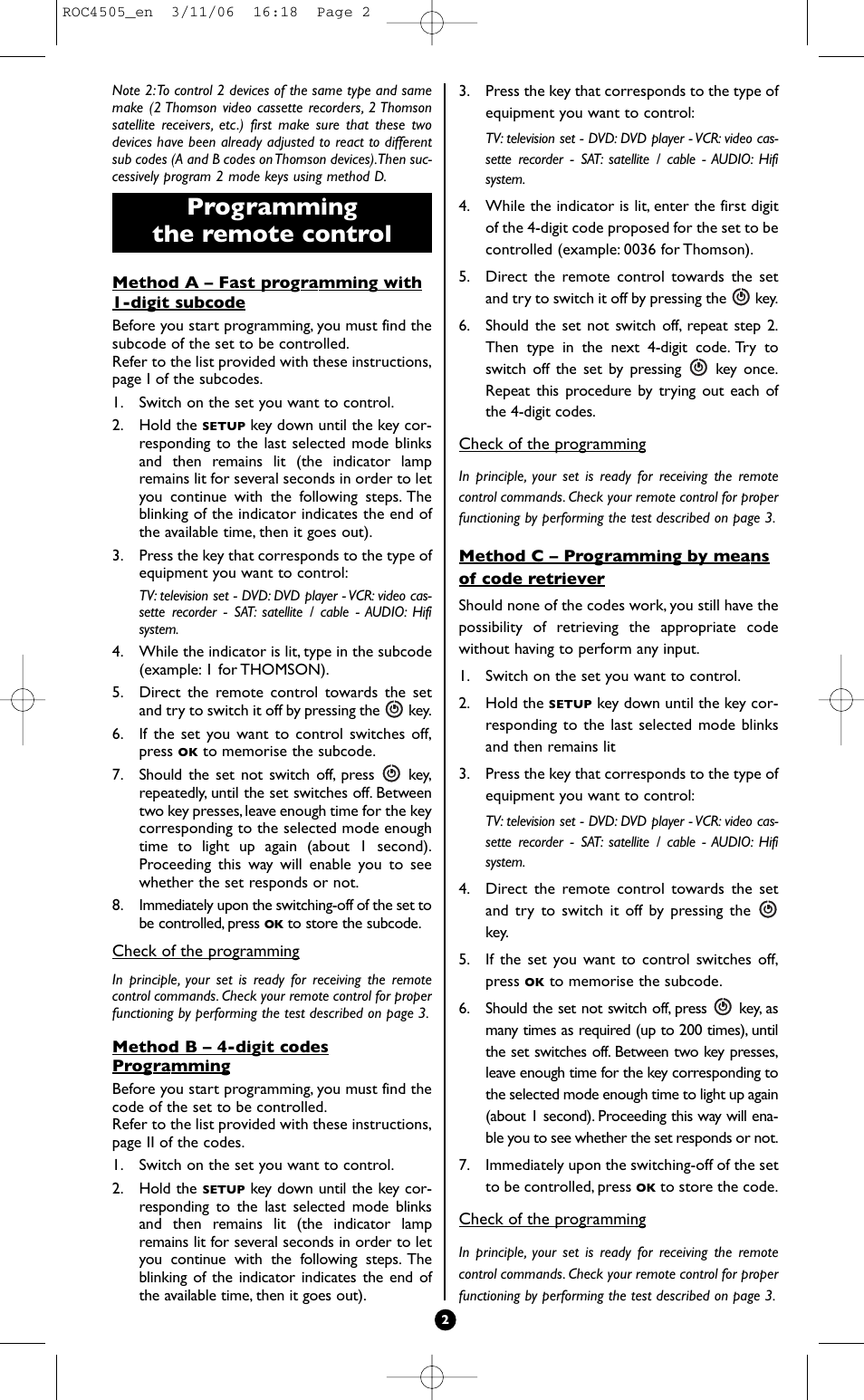 Programming the remote control | Hama ROC4505 User Manual | Page 6 / 102