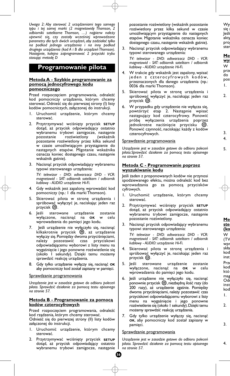 Programowanie pilota | Hama ROC4505 User Manual | Page 60 / 102